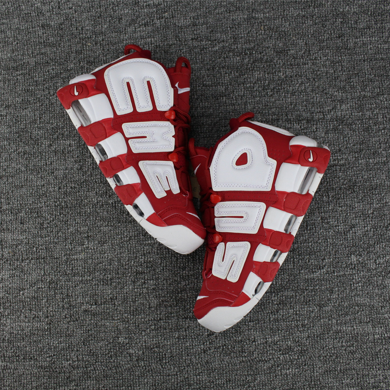 Supreme Nike Air More Uptempo White Red Shoes